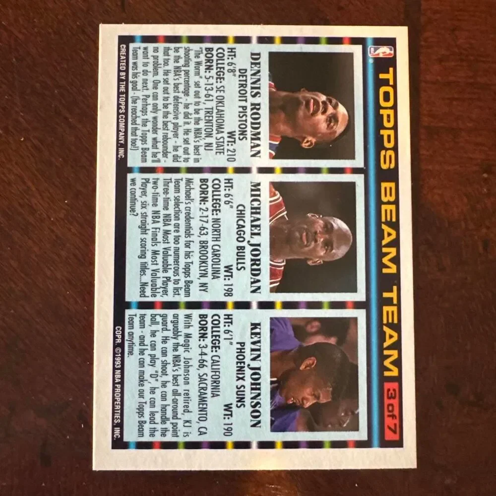 1993 Topps Beam Team with Michael Jordan Dennis Rodman Kevin Johnson